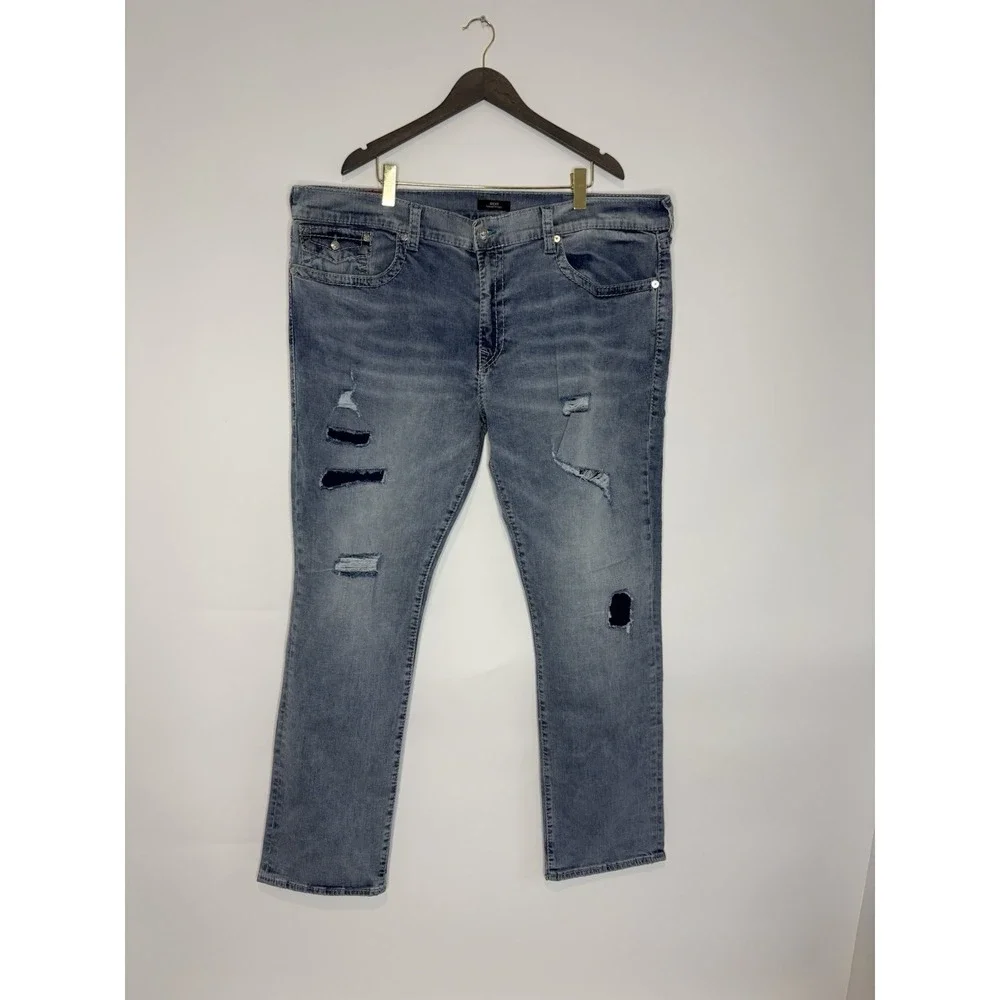 True Religion Ricky Relaxed Straight Mens 46x34 Light Vintage Wash Double Flap